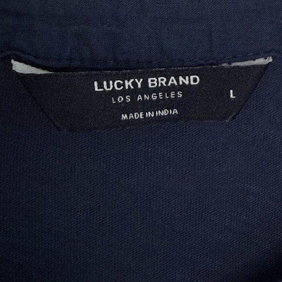 Lucky Brand Navy Long Sleeve Ruffle Button Down, L - Picture 7 of 11